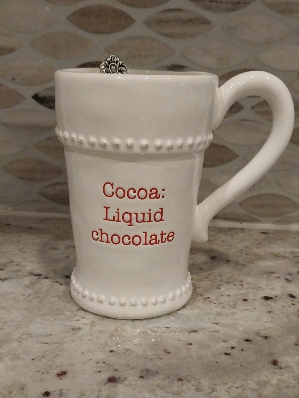 Mud Pie White Mug with Red 'Cocoa: Liquid chocolate'  With Spoon